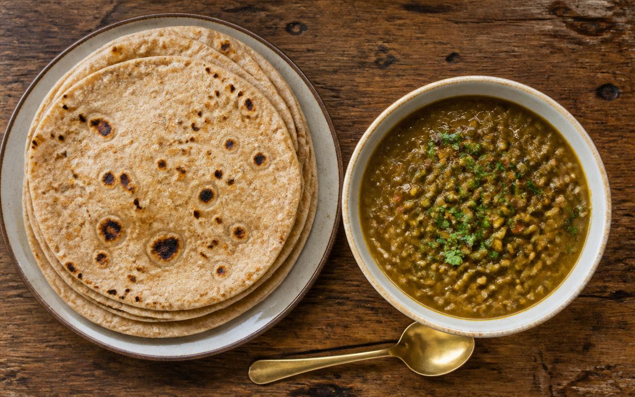 Chapati served with a bowl of ndengu